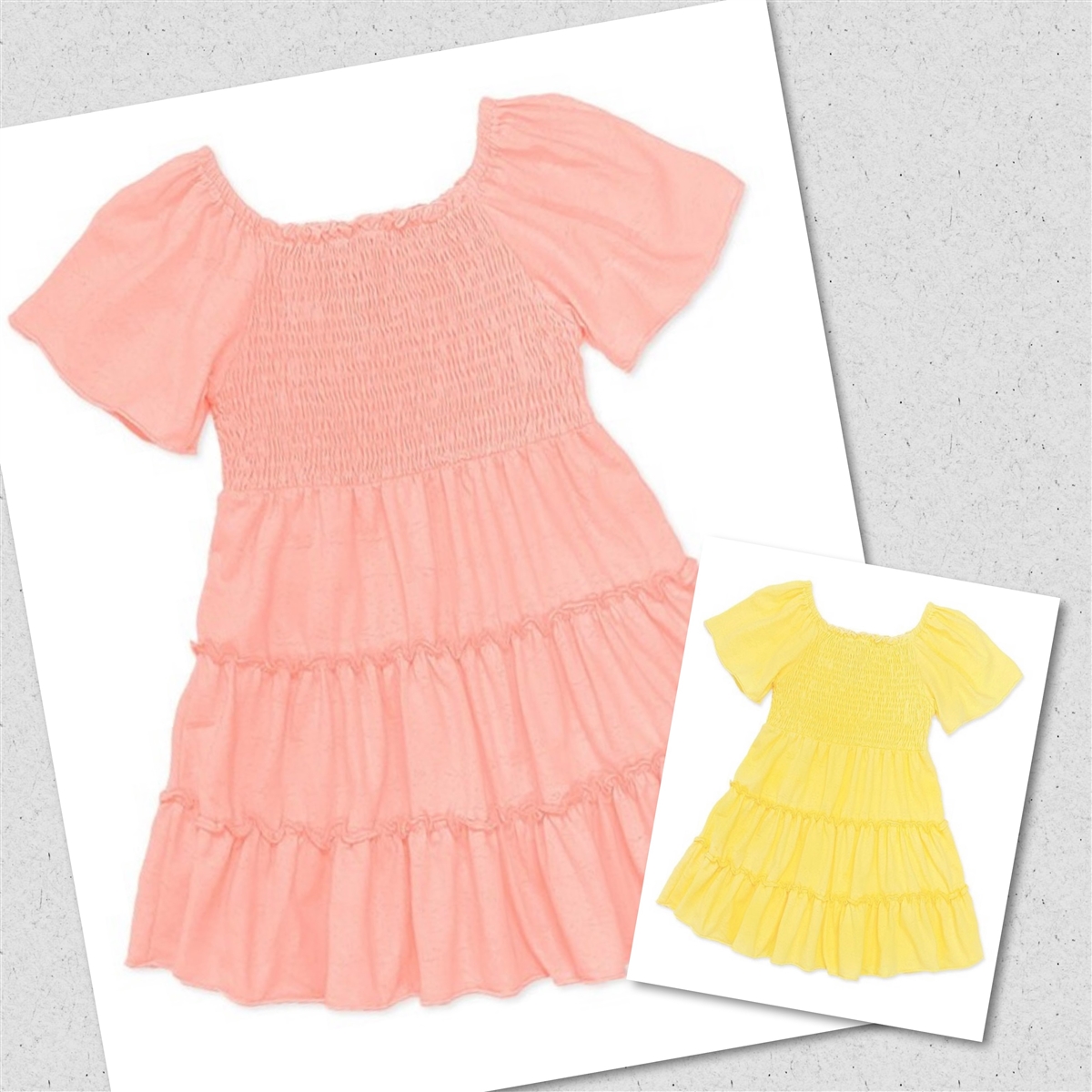 Twin print dress with smocking details main image 1